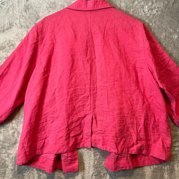 Eileen Fisher Sz 2X 100% Linen Open-Front Cropped Blazer Jacket Striped Pink - Picture 3 of 6